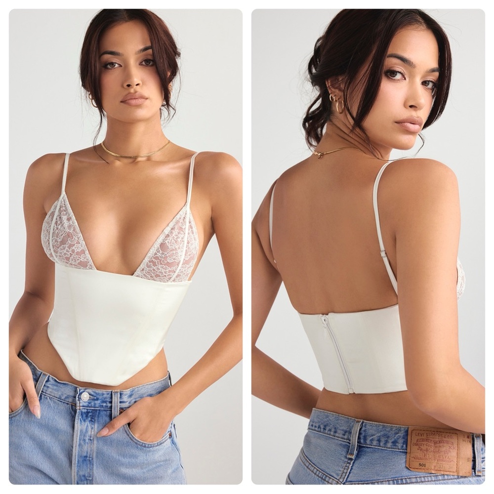 House of CB Emilee Lace Corset Ivory Satin Size Large